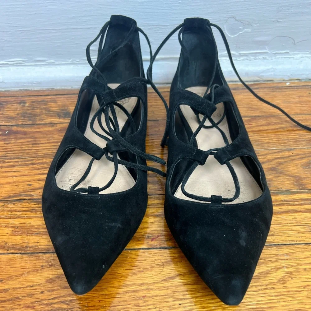 VINCE CAMUTO black suede lace up flats - Picture 5 of 6